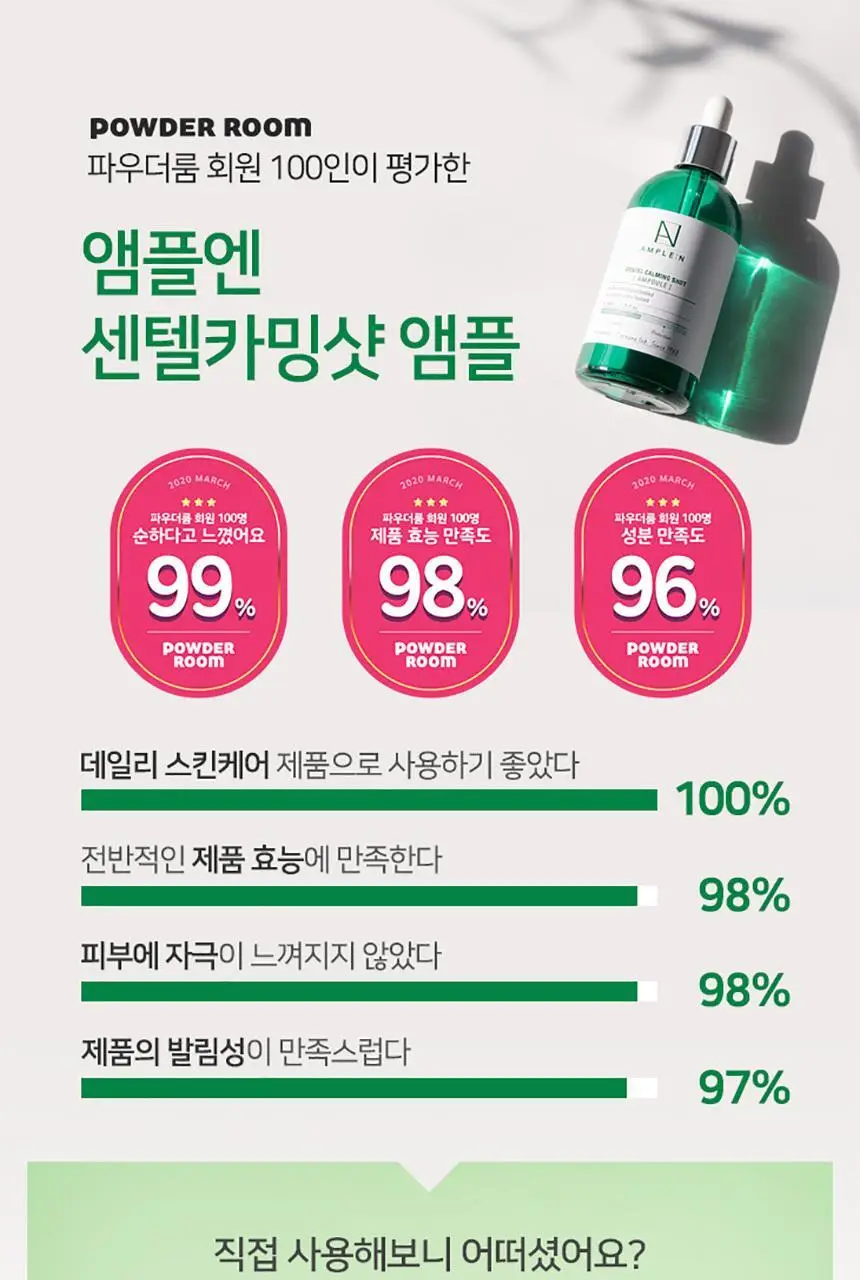 [민감피부진정] 앰플엔 센텔카밍샷 시카진정앰플 100ml 상세페이지 1